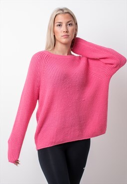 Vintage Oversize Crotchet Top Sweater in Pink XL
