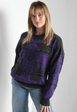 Vintage Abstract Crazy Patterned Jumper Purple