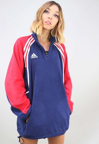 VINTAGE RETRO OVERSIZED 1/4 ZIP ADIDAS FLEECE