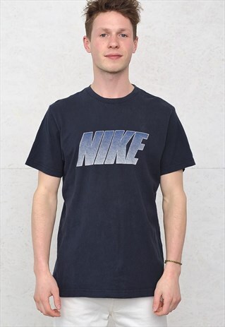 90S VINTAGE NAVY NIKE CREW NECK LOGO T-SHIRT
