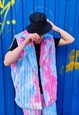 TIE-DYE FLEECE GILET HANDMADE TEXTURED HOODIE JACKET IN PINK