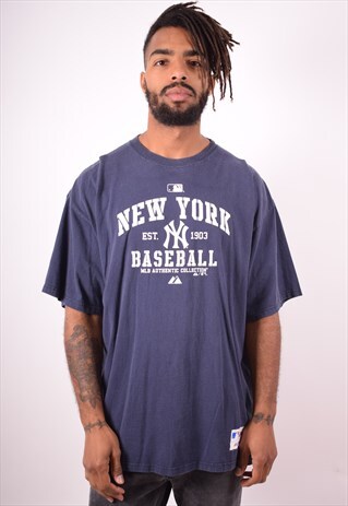 MAJESTIC MENS VINTAGE T-SHIRT TOP XL BLUE 90S