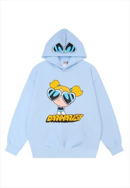 Powerpuff girls hoodie retro cartoon pullover anime top blue