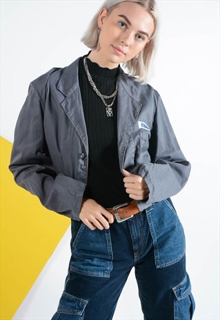 VINTAGE CROPPED WORKWEAR JACKET IN GREY.