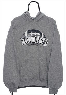 Vintage Lions Graphic Grey Hoodie Mens