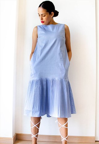MIDI DRESS IN PLEATED POPLIN