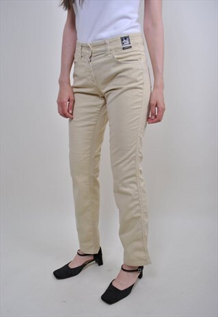 70S YELLOW FLARE JEANS, VINTAGE BOHO HIGH WAIST SKINNY PANTS