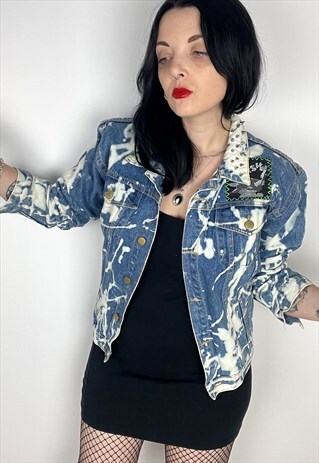 THE CLASH - REWORKED STUDDED ACID WASH DENIM JACKET SIZE S/M