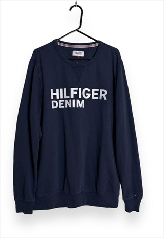 TOMMY HILFIGER SWEATSHIRT BLUE SPELL OUT MENS LARGE