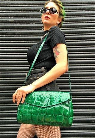 VINTAGE GREEN FAUX CROCODILE BAG