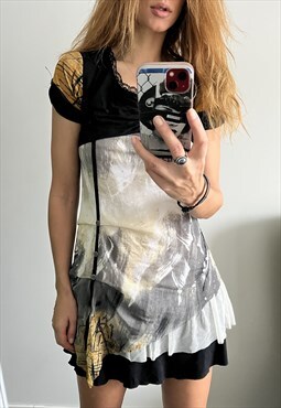 Mini Abstract Art Printed Short Sleeve Lolita Harajuku Dress