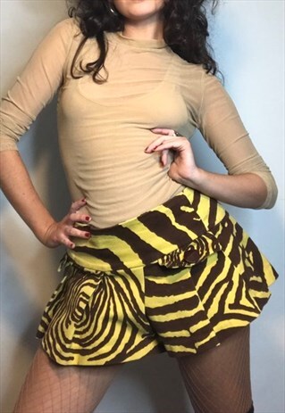 VINTAGE Y2K ZEBRA PRINT MINI BELT SKIRT