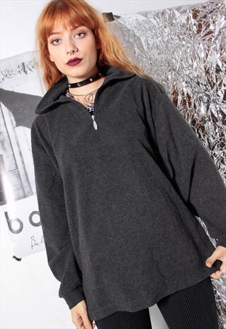 90S GRUNGE Y2K GOTHIC MERCEDES BENZ GREY 1/4 ZIP FLEECE TOP