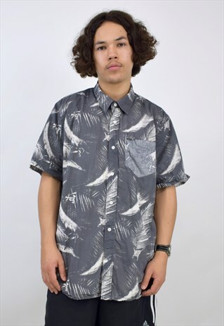 VINTAGE 90'S GREY FEATHER PRINT FESTIVAL SHIRT
