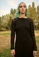70S VINTAGE NOS BLACK DRESS WITH LACE SLEEVES