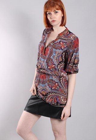 VINTAGE 80S PAISLEY PRINT BOHO FESTIVAL TOP