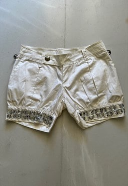 Vintage White Shorts with Rhinestones. Made in Italy