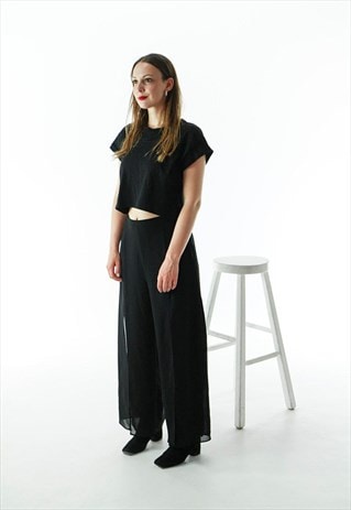 HIGH WAISTED FLARED PANTS / BLACK PANEL PANTS