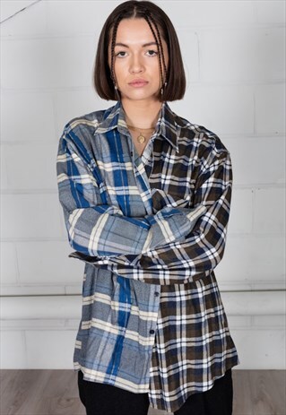 VINTAGE CHECKED FLANNEL RECONSTRUCTED UNISEX SHIRT