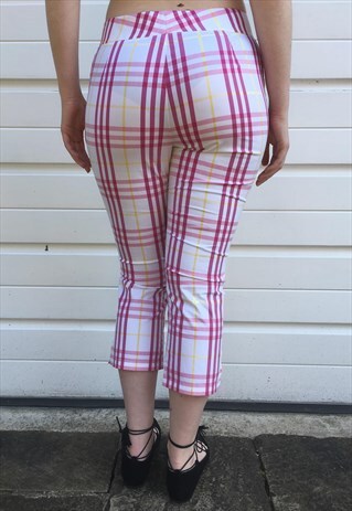 WOMENS BURBERRY TROUSERS WHITE PINK NOVA CHECK PANTS