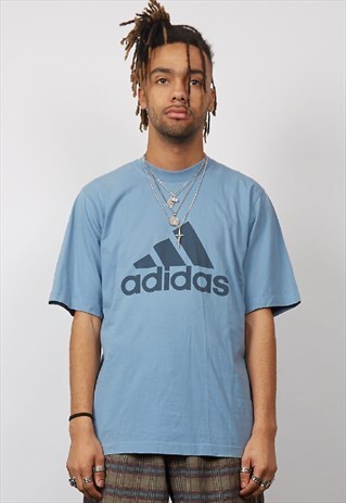 VINTAGE 90'S LIGHT BLUE ADIDAS LOGO T-SHIRT