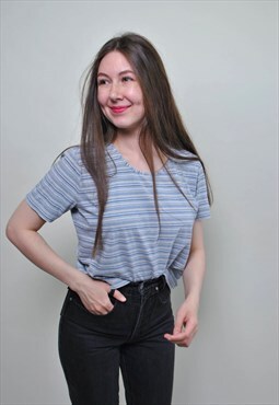 Vintage striped t-shirt, 90s minimalist stretchy tee
