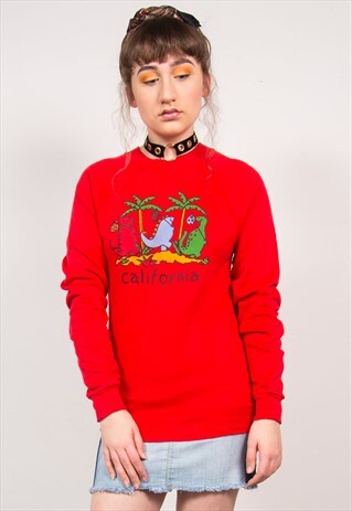 VINTAGE 90'S RED CALIFORNIA DINOSAURS SWEATSHIRT