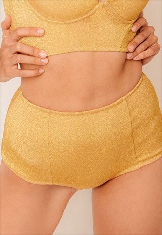 LOVEJILTY HIGH PANTIES SHORTS SPARKLE LUREX GOLD