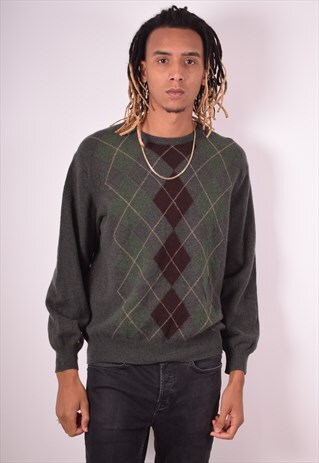 BARBOUR MENS VINTAGE JUMPER SWEATER LARGE GREEN 90S