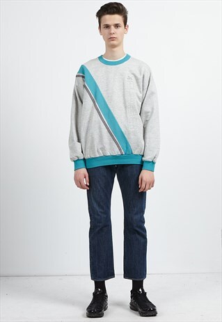VINTAGE GREY BLUE PUMA CREW NECK PULLOVER SWEATSHIRT