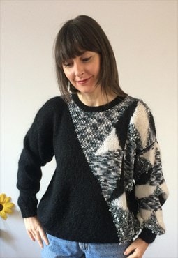 Vintage 80s Black & White Jumper