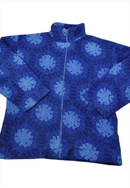 Vintage Fleece Jacket Retro Pattern Blue Medium