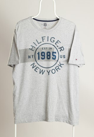 VINTAGE TOMMY HILFIGER 1985 CREWNECK PRINT T-SHIRT GREY