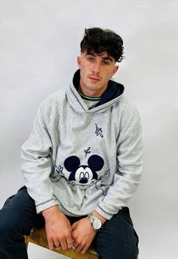 Vintage Size L Disney Embroidered Fleece Hoodie In Grey