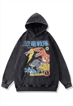 Dinosaur hoodie anime pullover Jurassic park top acid grey