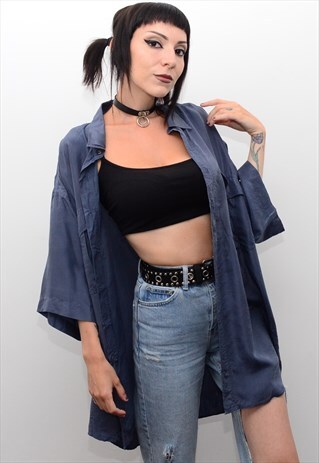 VINTAGE 90'S GENUINE SILK LAKE BLUE OVERSIZED SHIRT