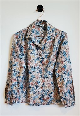 Vintage 60s Floral Ditsy Print Long Sleeve Shirt Size 8-10