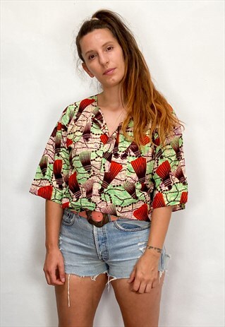 VINTAGE AFRICAN PATTERNED SHORT SLEEVED TUNIC TOP