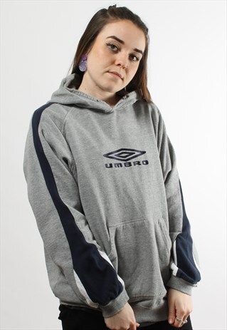 VINTAGE UMBRO GREY HOODIE WITH SPELL OUT LOGO ON CHEST