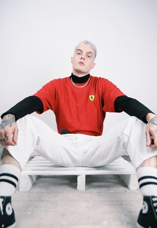 VINTAGE 90'S FERRARI EMBROIDERED T-SHIRT RED