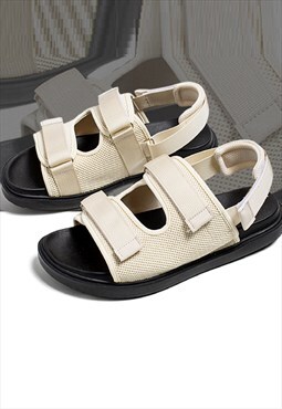 Velcro open toe sandals high fashion sliders in cream