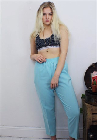 TURQUOISE HIGH WAISTED VINTAGE STRAIGHT LEGGED PANTS