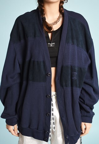 90'S RETRO OVERSIZED NAVY BLUE DAD'S CARDIGAN TOP