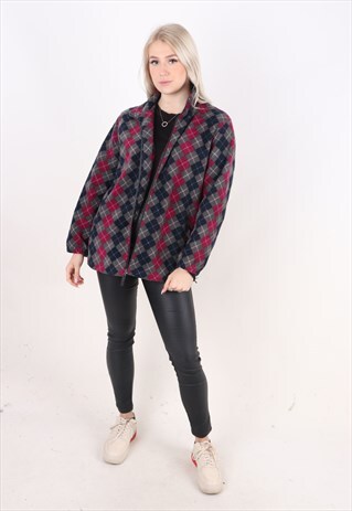 VINTAGE OVERSIZED CHECK FLEECE JUMPER CRAZY PATTERNED L 80S