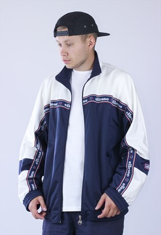 VINTAGE MENS ELLESSE STRIPES LOGO SUIT JACKET