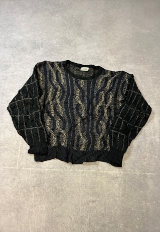 VINTAGE KNITTED JUMPER ABSTRACT PATTERNED GRANDAD SWEATER