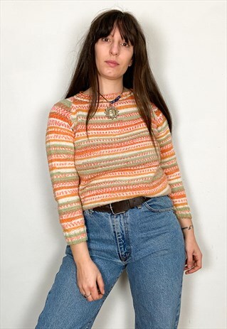 VINTAGE 90'S ORANGE STRIPE PATTERNED JUMPER