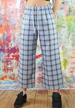 Crop Drawstring Trousers in blue check