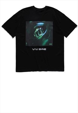 Grillz print t-shirt grunge rap tee punk raver top in black