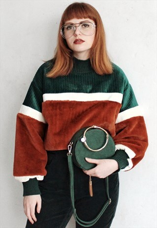 COLOR BLOCK FAUX FUR SWEATSHIRT